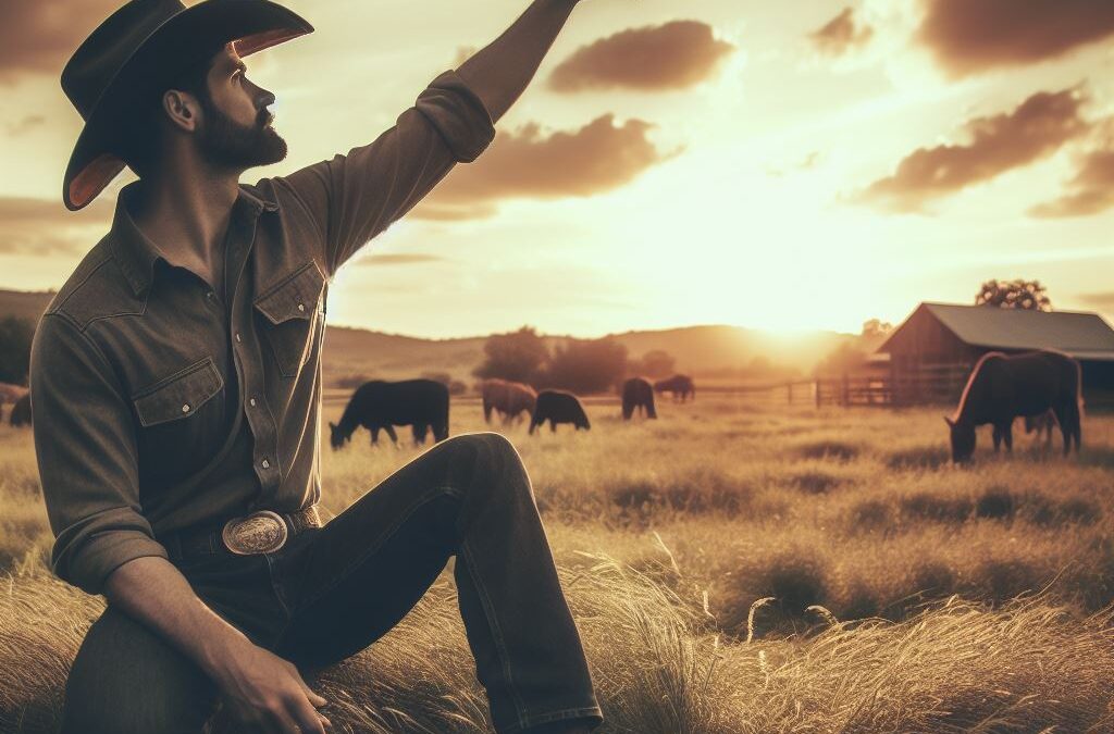 A cowboy points to the sky to show glory to God